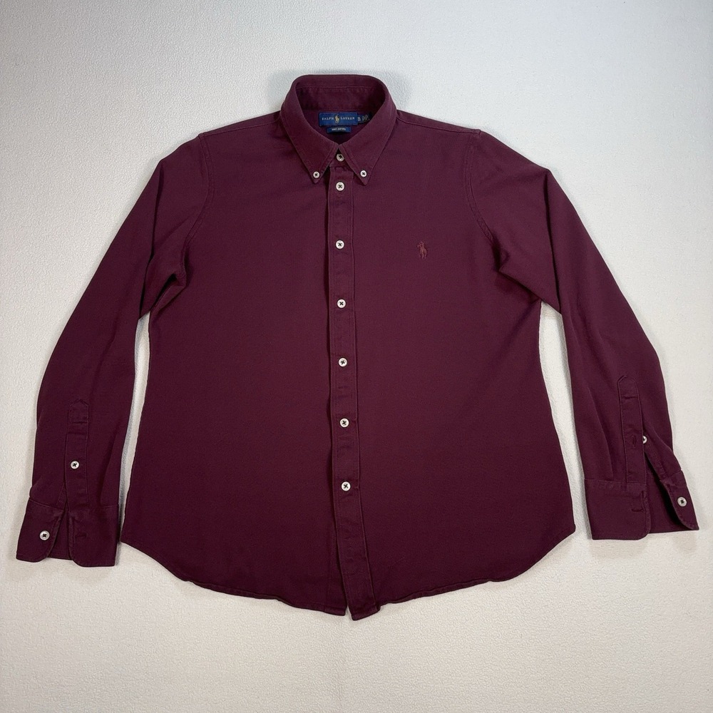 Ralph Lauren Knit Oxford Shirt Youth XL* Burgundy Polo 100% Cotton Pony *HOLE*